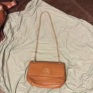 Michael Kors Brown Leather Crossbody Bag with Gold Chain